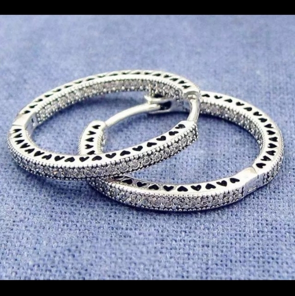 Pandora Jewelry - New Pandora Sparkle & Hearts Hoop Earrings for Blue Cup